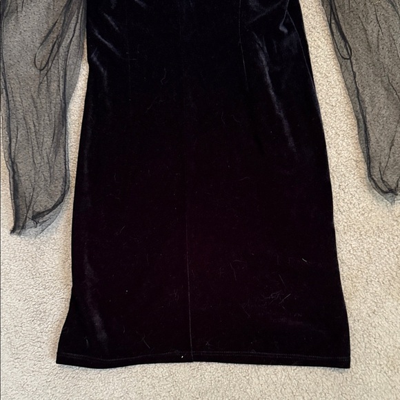 Zara Black Soft Velvet Dress with Sheer Sleeves - Picture 7 of 7